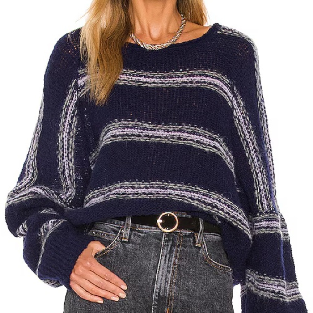 Free People - Hockley /Navy and Gray Striped Sweater